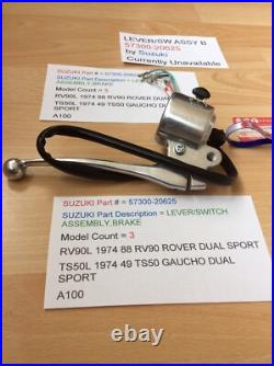 Suzuki A100 Rv90 Ts50 Nos Lever Switch Assembly Brake Wiring Pt57300-20625 New