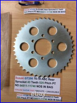 Suzuki GT250 76-78 ABC Rear Sprocket 43 Teeth 525 Pitch PT NO 64511-11740 NOS