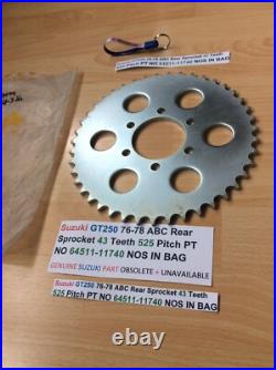 Suzuki GT250 76-78 ABC Rear Sprocket 43 Teeth 525 Pitch PT NO 64511-11740 NOS