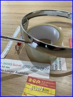 Suzuki GT550 all GT750 LMAB 74-77 RE5 NOS CHROME HEADLIGHT RIM Pt no 35111-34030