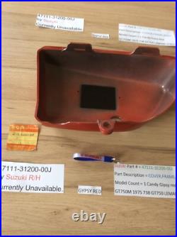 Suzuki GT750 NOS RIGHT SIDE PANEL CANDY GYPSY RED PT NO 47111-31200-00J