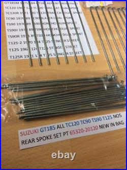 Suzuki Gt185 Tc90 Ts90 Tc120 T125 Nos Rear Spoke Set New In Bag Pt 65320-20120
