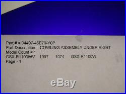 Suzuki NOS GSX-R1100, Cowling Assembly, Under Right, Part, # 94407-46E70-Y0P GS
